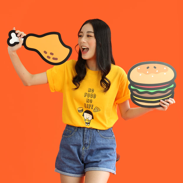【香港限定】手機女孩,敏 | No Food No Life | T-shirt (黃色 + 紅色) (一套兩件)