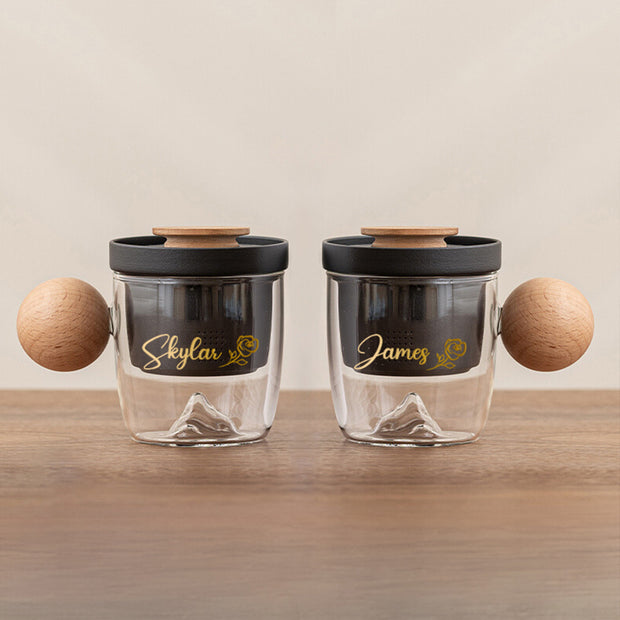【客製化】玻璃茶杯茶水分離杯子黑色陶瓷帶蓋過濾杯情侶禮物