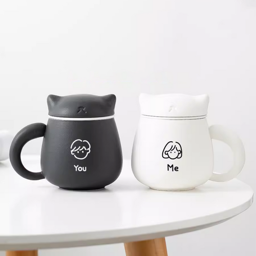 【客製化】情侶禮物 客製雕刻logo貓咪對杯禮盒裝陶瓷馬克杯