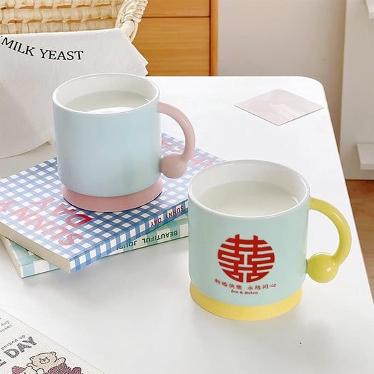 【客製化】結婚禮物對杯簡約馬克杯馬卡龍色陶瓷杯