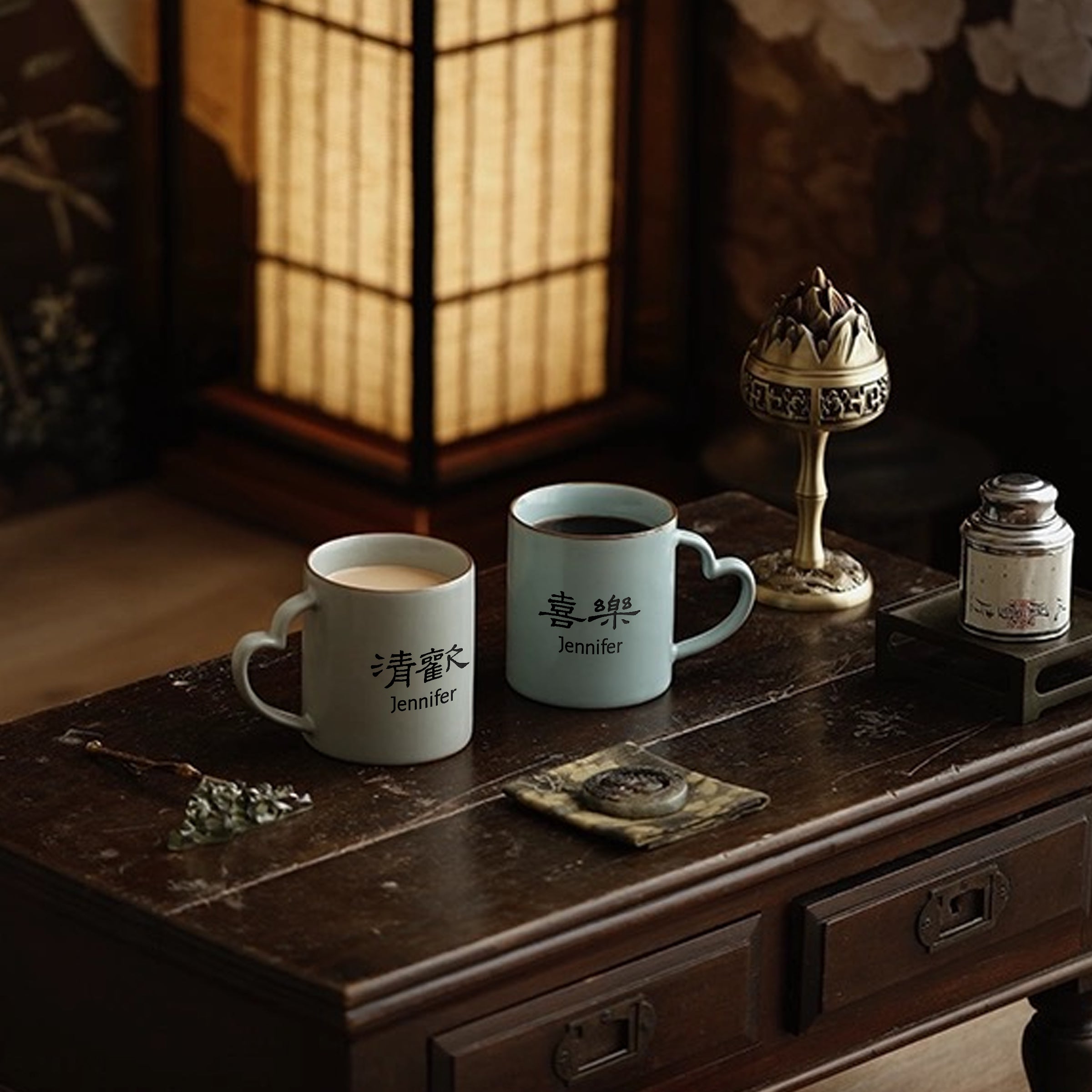 客製化訂製汝窯情侶水杯 文字雕刻咖啡杯馬克杯 送朋友長輩 新婚生日禮物 BG26-277