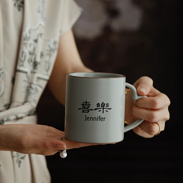 客製化訂製汝窯情侶水杯 文字雕刻咖啡杯馬克杯 送朋友長輩 新婚生日禮物 BG26-277