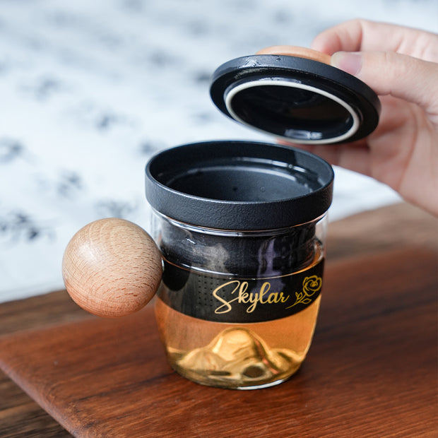 【客製化】玻璃茶杯茶水分離杯子黑色陶瓷帶蓋過濾杯情侶禮物