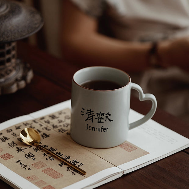 客製化訂製汝窯情侶水杯 文字雕刻咖啡杯馬克杯 送朋友長輩 新婚生日禮物 BG26-277