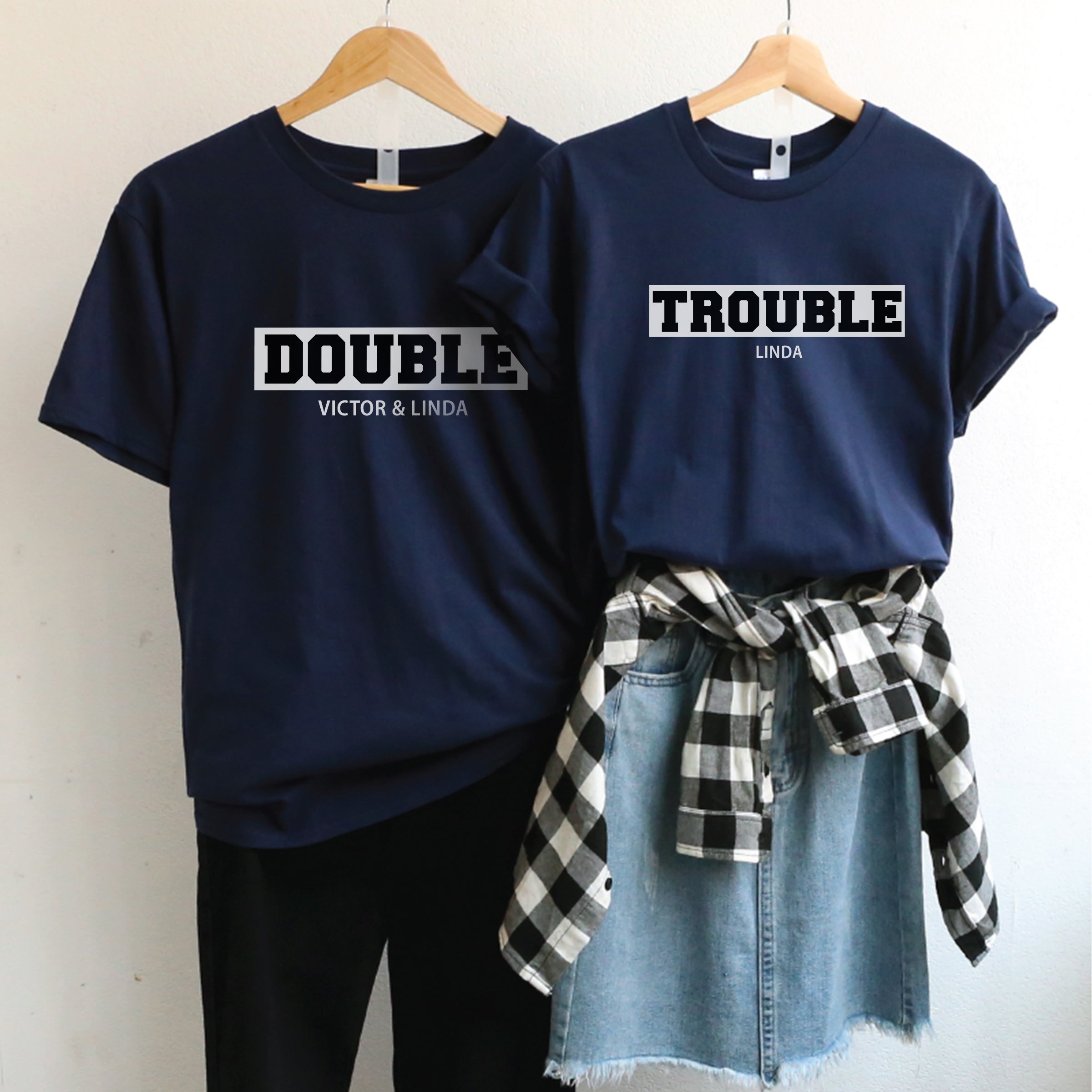 【可自由配色】情侶裝  T-Shirt  | DOUBLE & TROUBLE
