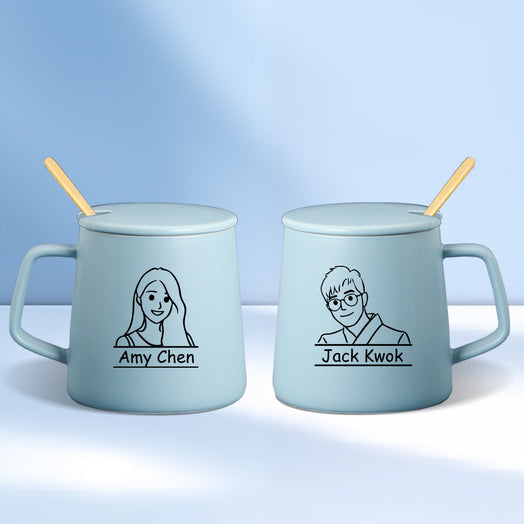 【客製化】簡約情侶咖啡杯馬克陶瓷對杯帶蓋子