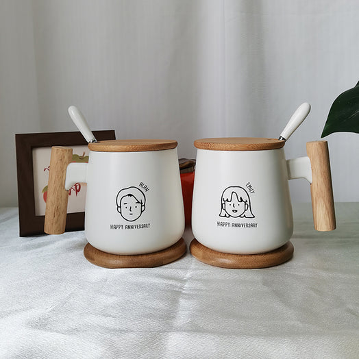 【客製化】客製情侶結婚週年禮物木柄陶瓷杯套裝