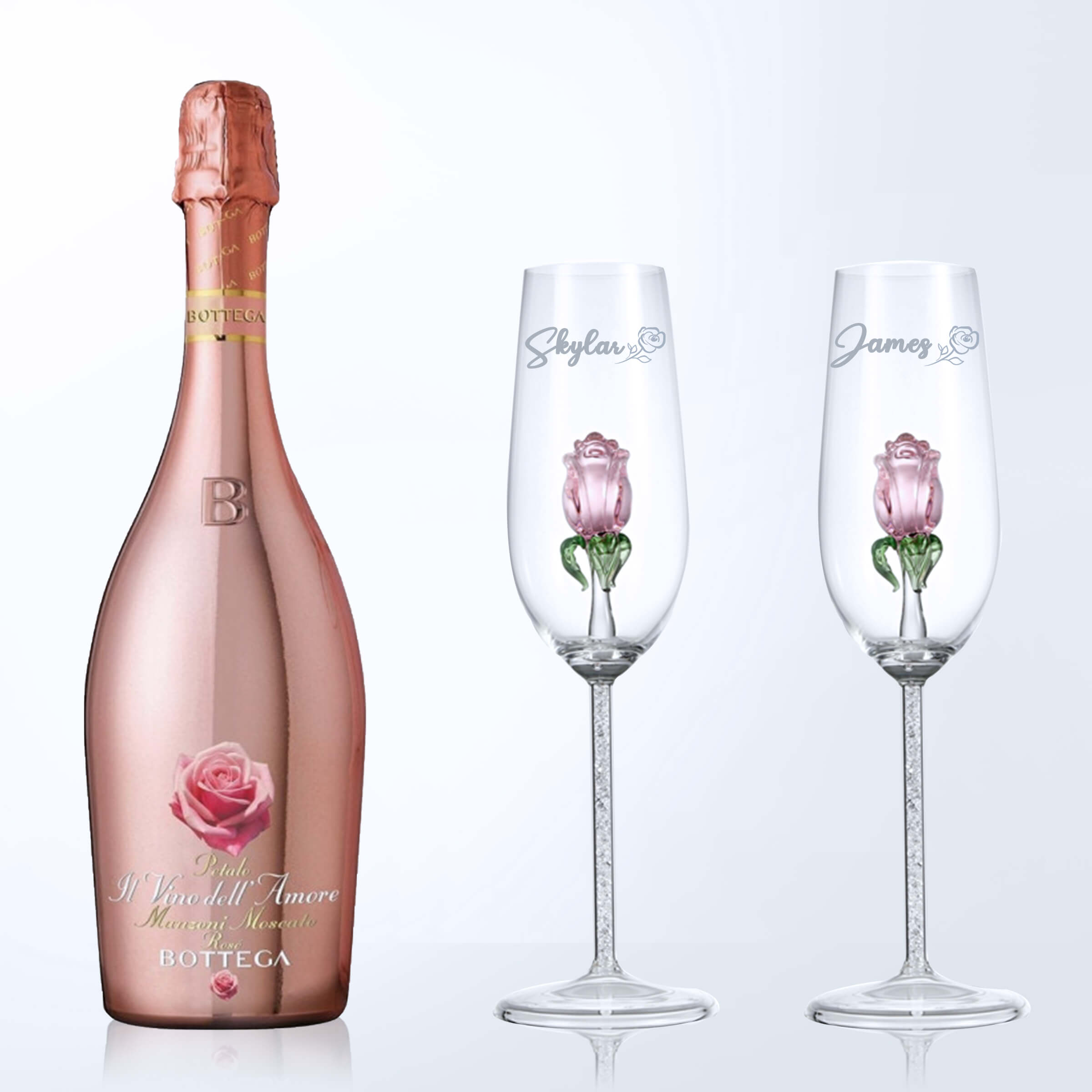 Bottega Manzoni Moscato Rose & Rose Champagne Glasses Gift Set with Name Engraving |波特嘉莫斯卡托玫瑰氣泡酒&玫瑰香檳杯套裝(含名字雕刻）