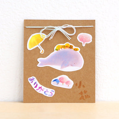 小花插畫貼紙 - 鯨魚
