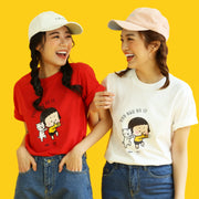 【香港限定】手機女孩,敏 | You can do it | T-shirt (白色 + 紅色) (一套兩件）
