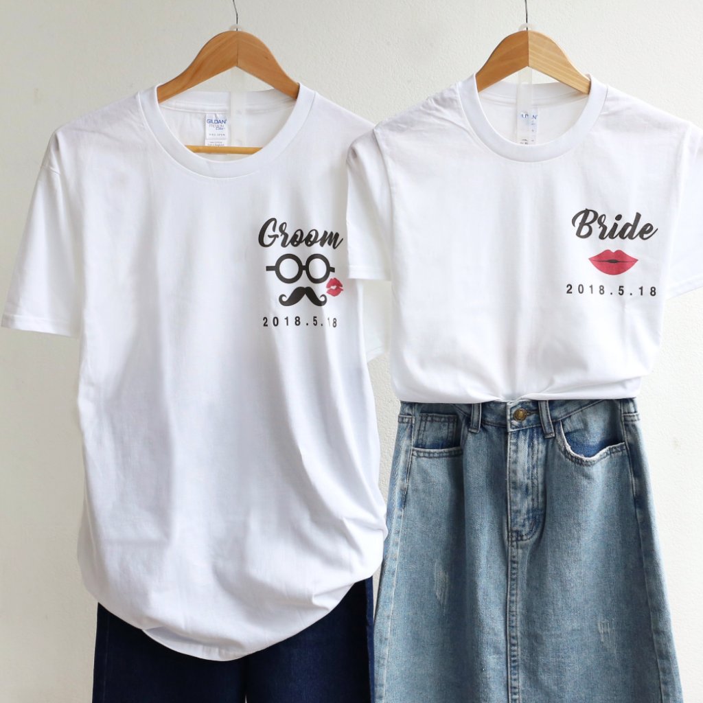 【可自由配色】情侶裝  T-Shirt  | 紅唇Bride&型仔Groom