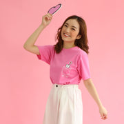 【香港限定】手機女孩,敏 | 口袋中的呀敏與愛心貓 | T-shirt (粉紅色 + 淺粉紅色) (一套兩件)