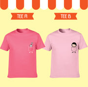 【香港限定】手機女孩,敏 | 口袋中的呀敏與愛心貓 | T-shirt (粉紅色 + 淺粉紅色) (一套兩件)