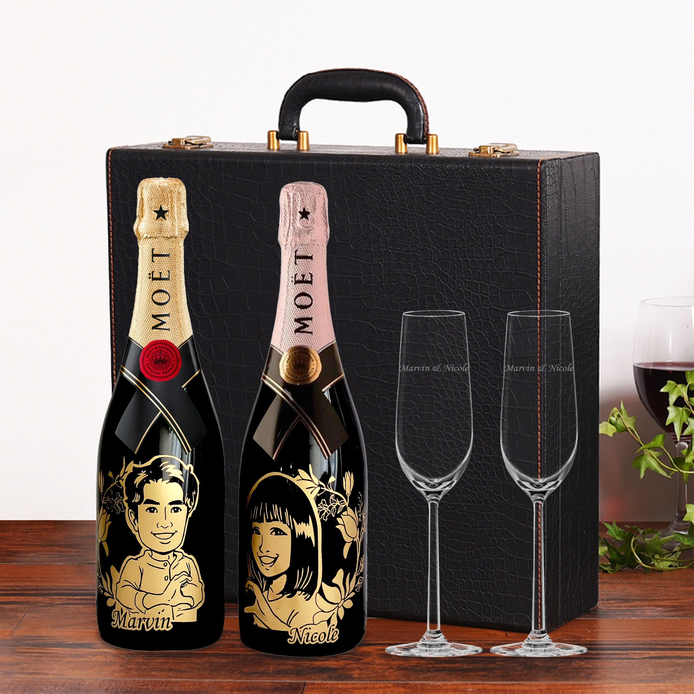 Moët & Chandon |酩悅香檳&香檳杯套裝(雕刻） - Design Your Own Wine