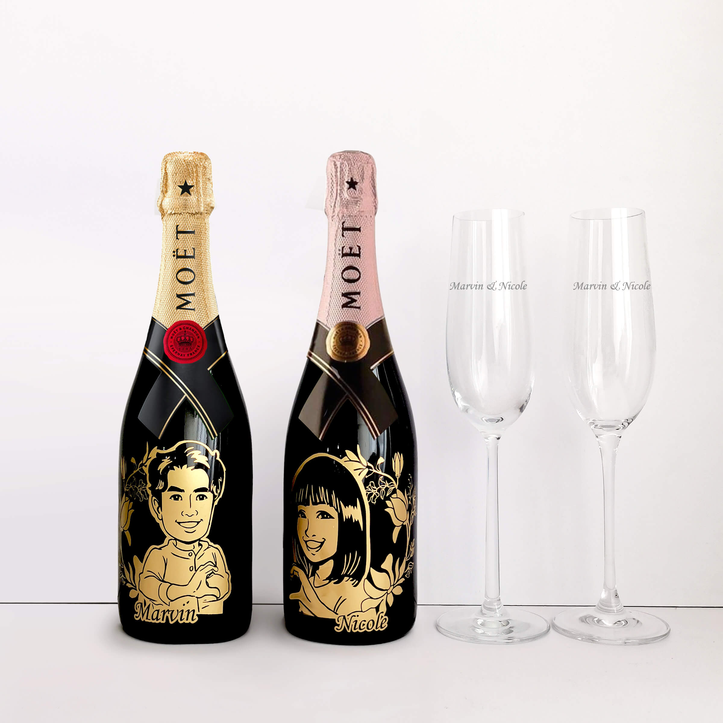 Moët & Chandon |酩悅香檳&香檳杯套裝(雕刻） - Design Your Own Wine