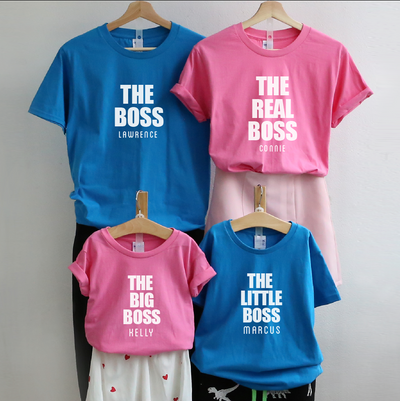 親子裝 T-shirt | The Big Boss (寶藍+粉紅)