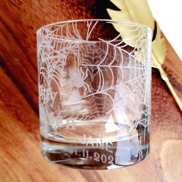 萬聖節禮物| 訂製威士忌對杯 萬聖節蜘蛛客製化禮物（文字雕刻）